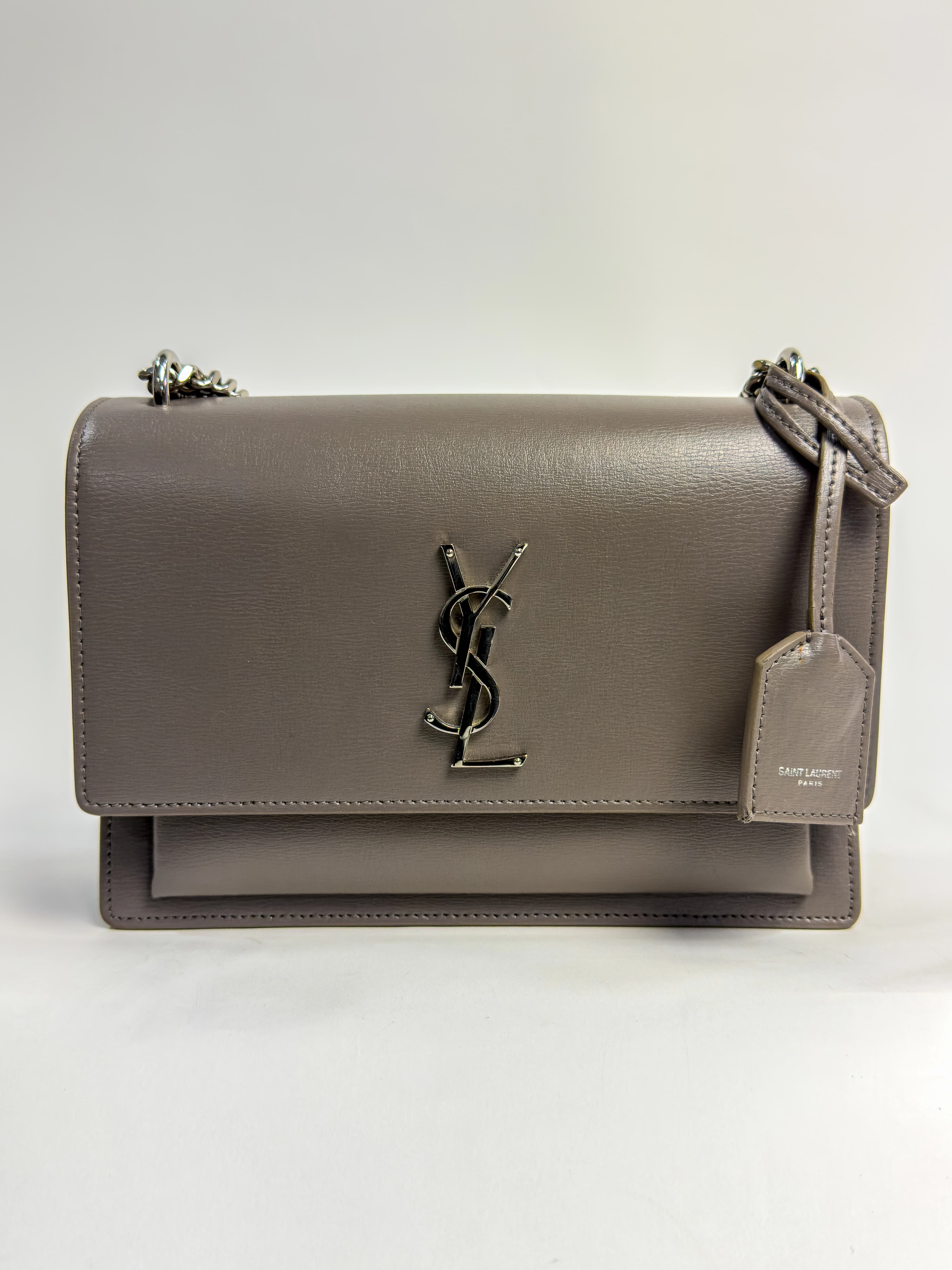 생로랑 선셋 체인 숄더백 미디움 그레이
