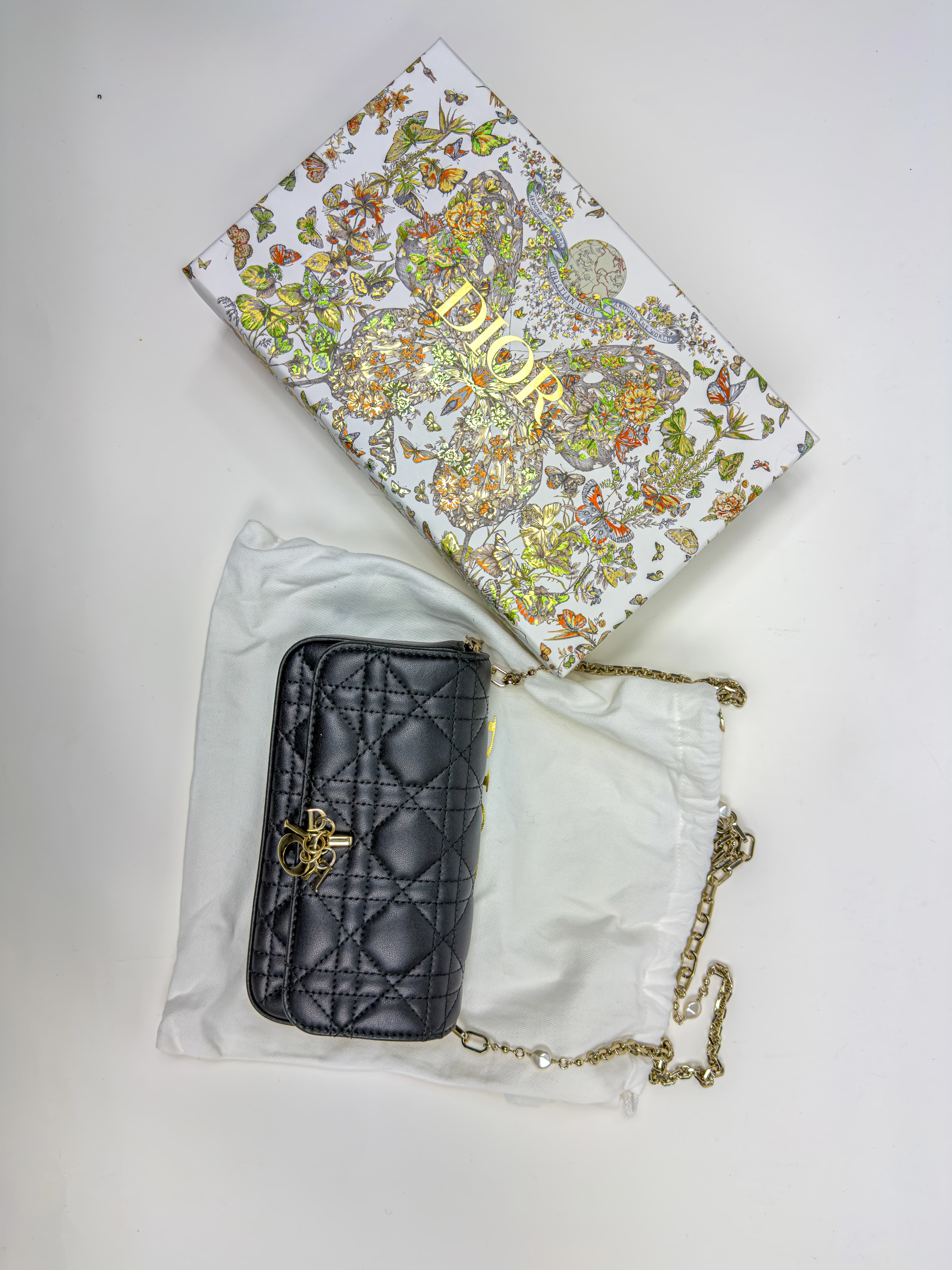 디올 Dior Talk 휴대폰 파우치 블랙 까나쥬 양가죽