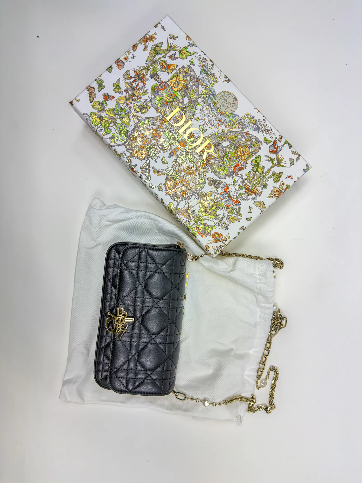 디올 Dior Talk 휴대폰 파우치 블랙 까나쥬 양가죽