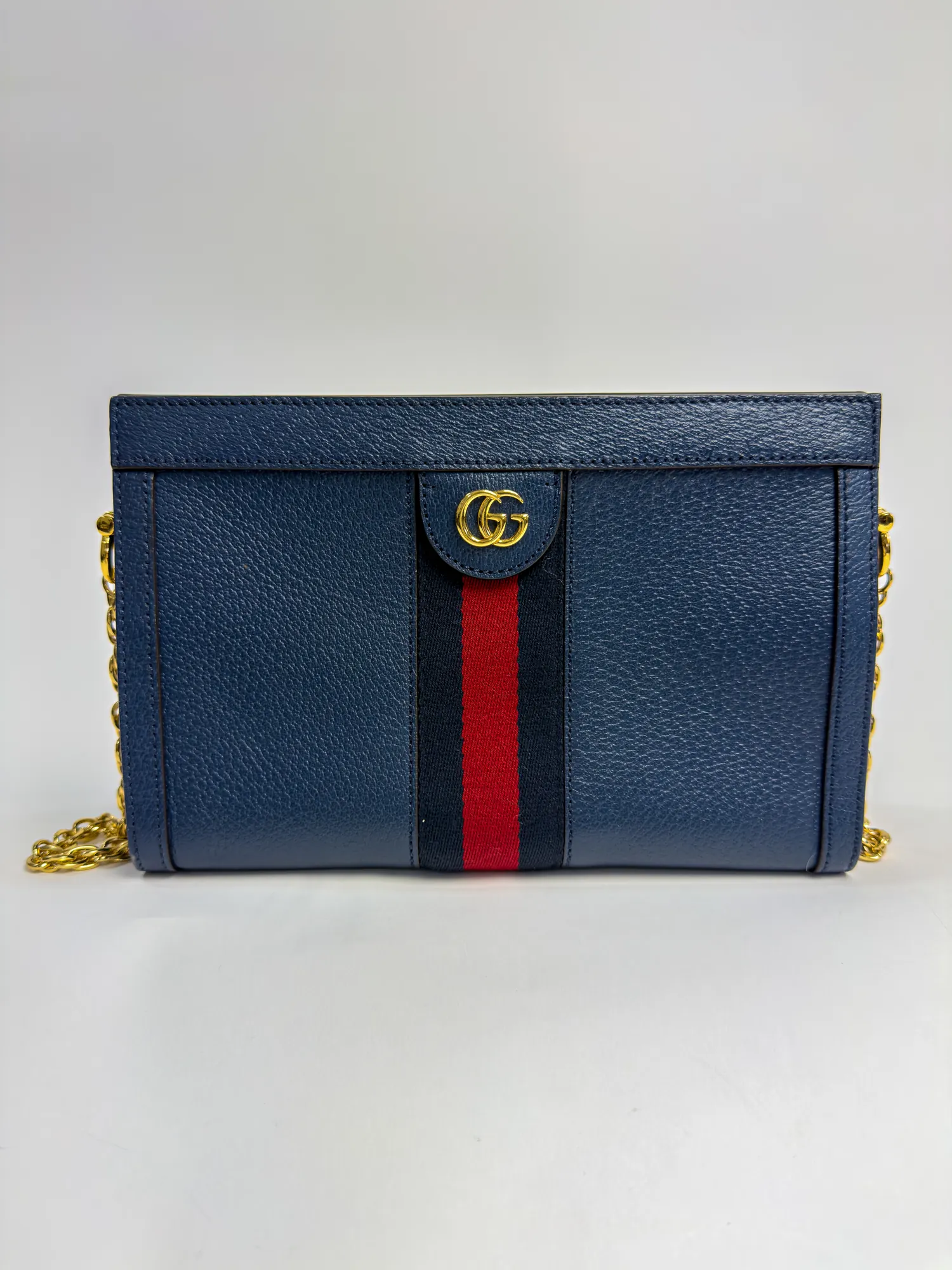 구찌 오피디아 GG 스몰 체인 숄더백 네이비